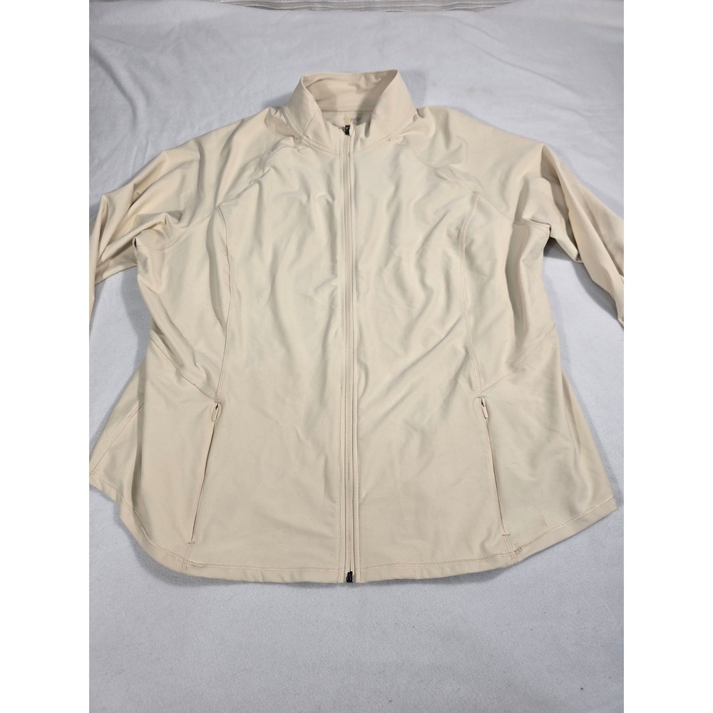 Old Navy Active Womens 3X Cream Full Zip Jacket Thumbhole Ventilated Mock Neck